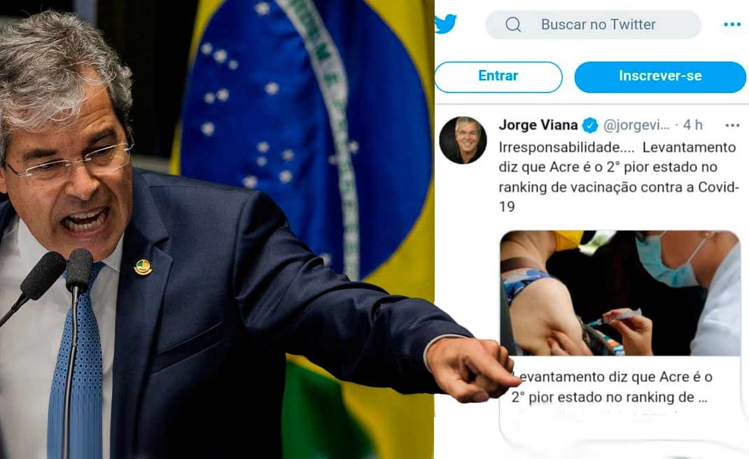 No Twitter, Jorge Viana chama de “irresponsabilidade” a lentidão no processo de vacinação no Acre